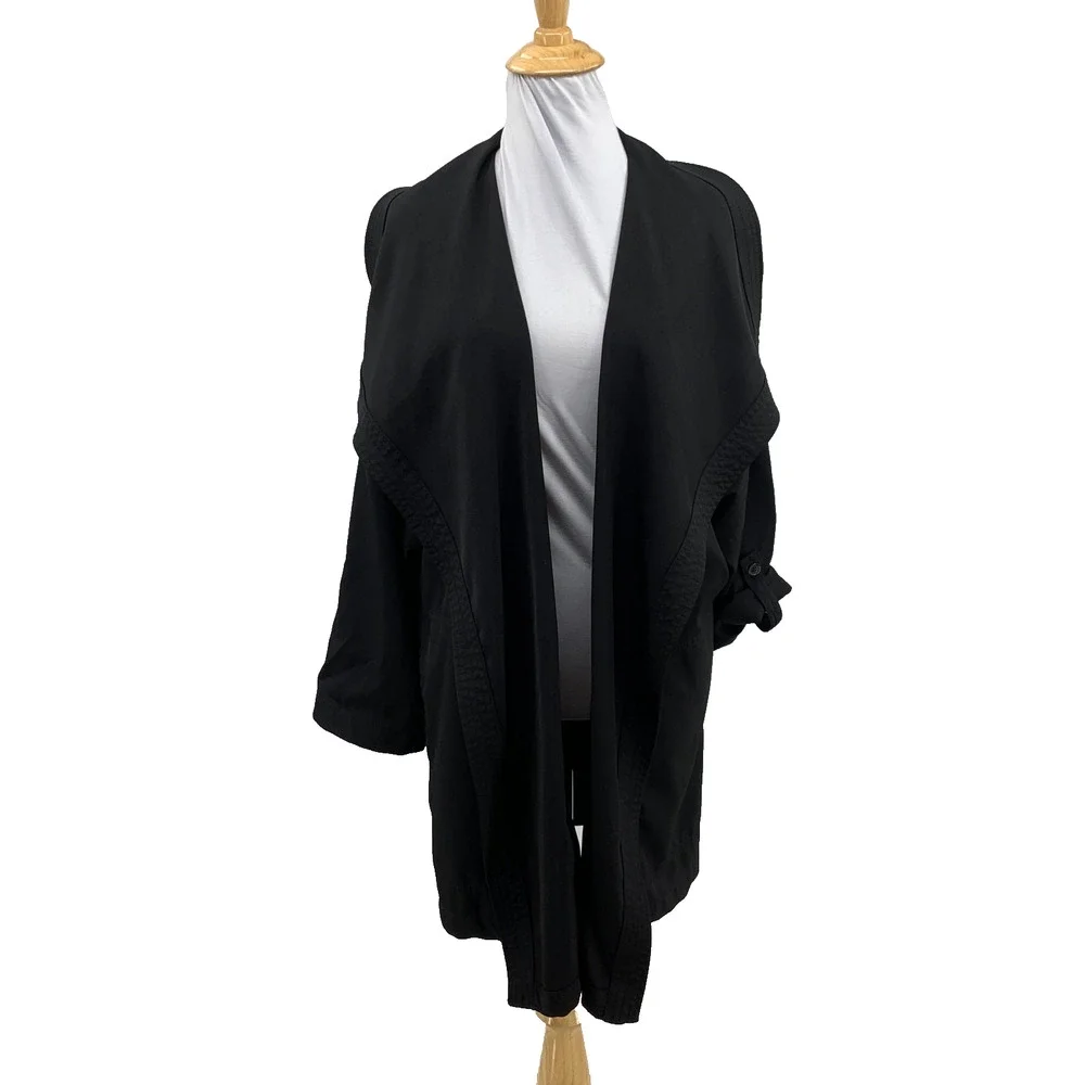 Max Studio Jacket Womens 1X Plus Black Twill Loose Fit Drape Collar Open Front